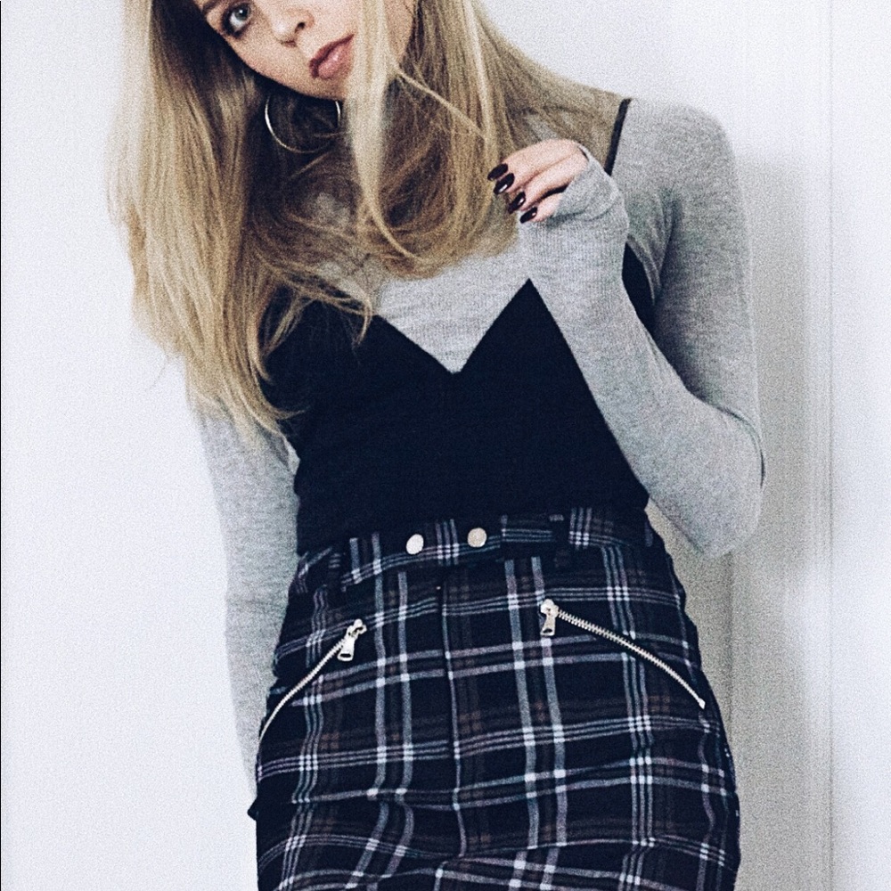 Plaid I.AM.GIA. Skirt! It’s an XS/S. Very stretchy.